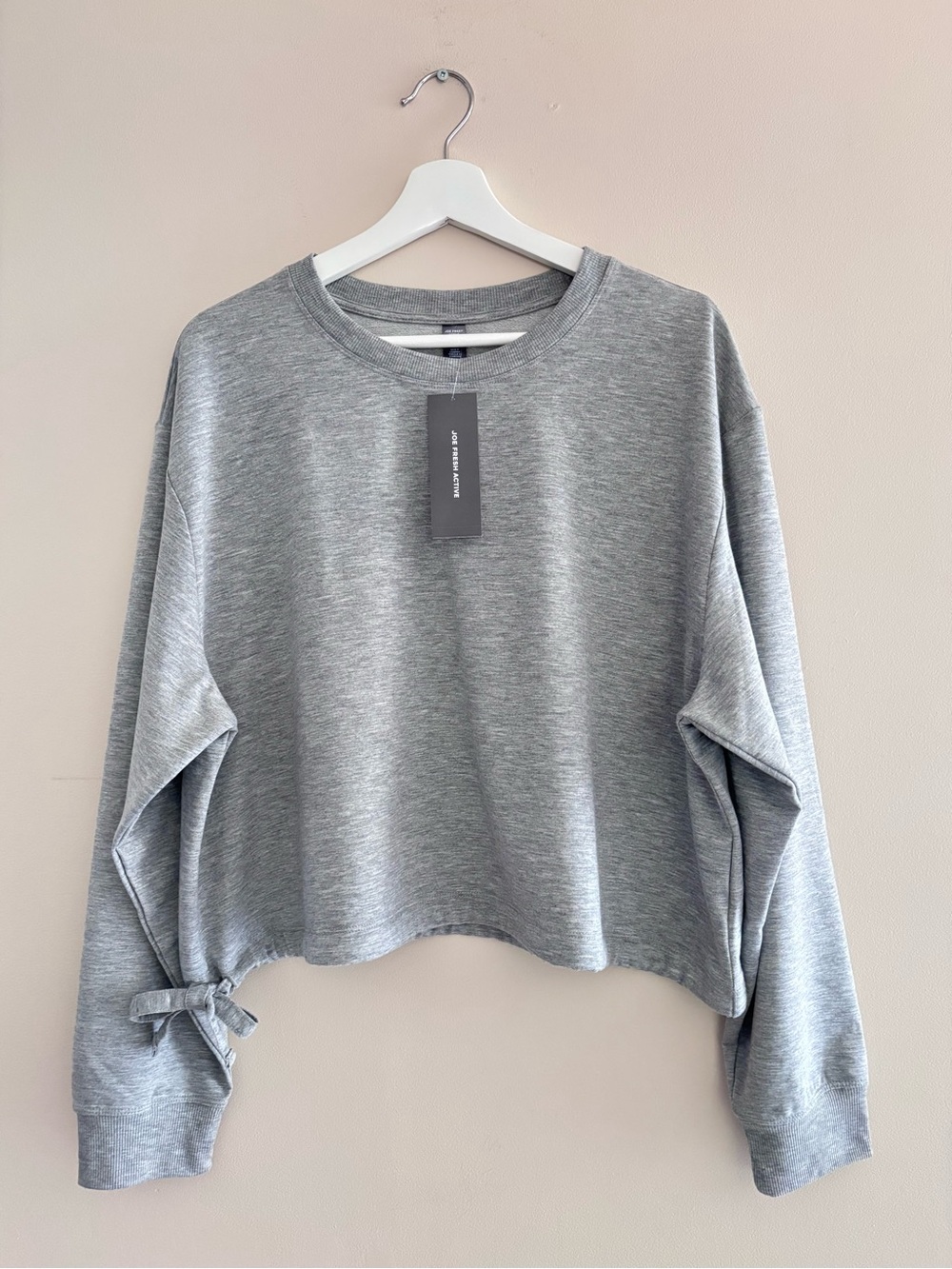 Joe Fresh Light Grey Cropped Crewneck Long Sleeve Top Size XL Soft Lightweight